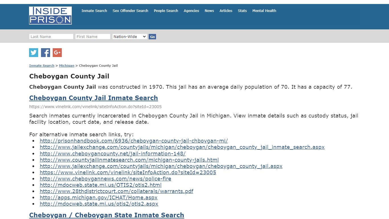 Cheboygan County Jail - Michigan - Inmate Search - Inside Prison